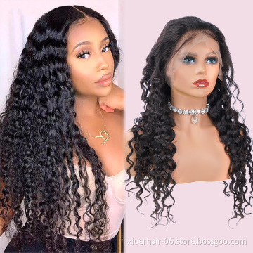 RTS High Quality Long 13x4 Frontal Indian Lace HD Natural Color Water Wave Curly Human Hair Wigs Wholesale